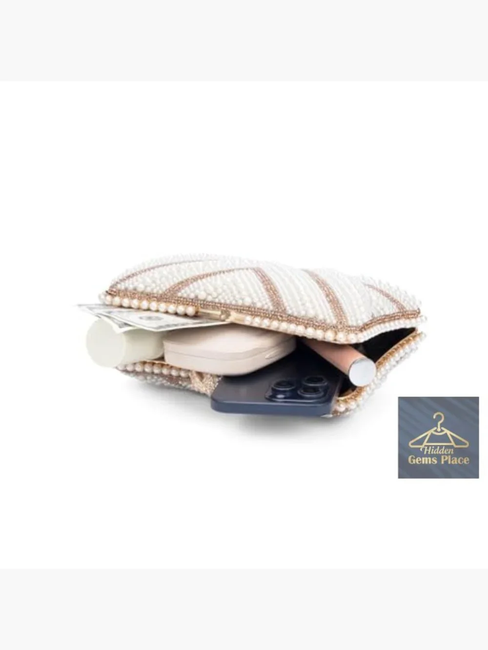 Pearl Clutch Purse Women's Evening Handbag with Chain for Wedding